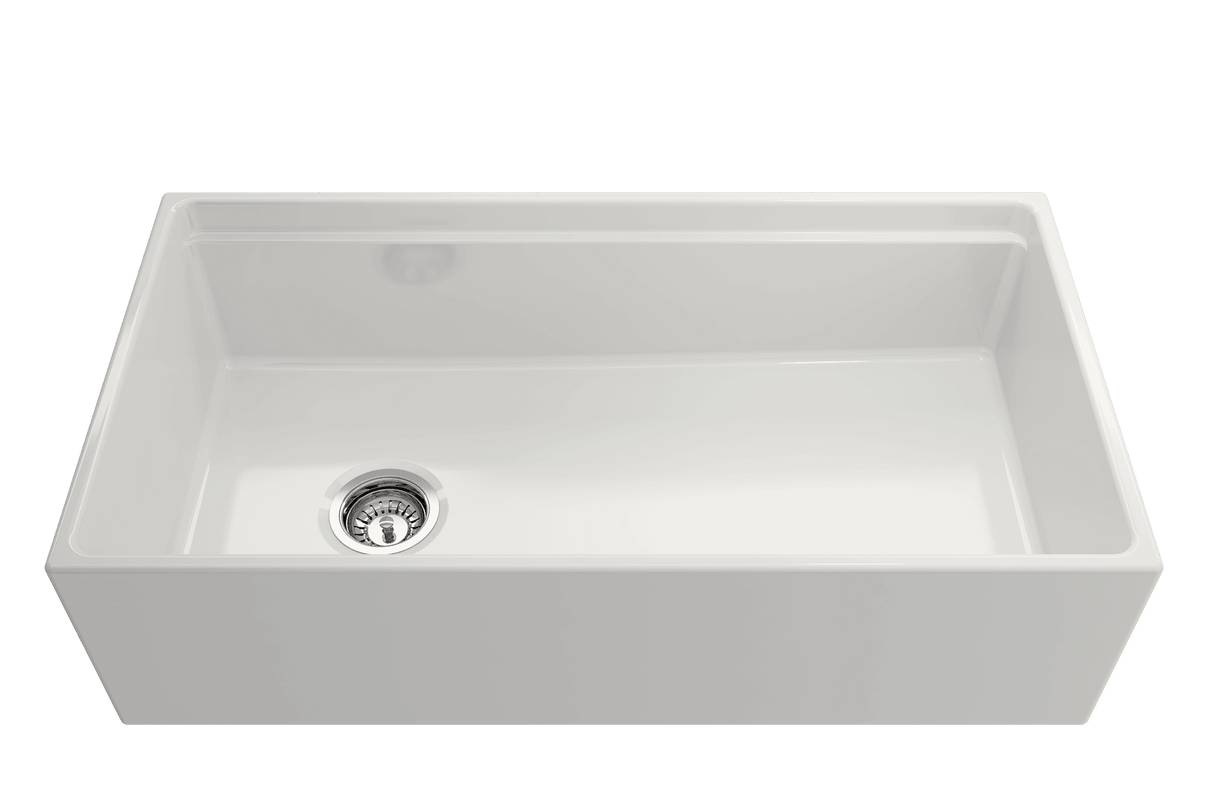 BOCCHI 1505-001-0120 Contempo Step-Rim Apron Front Fireclay 36 in. Single Bowl Kitchen Sink with Integrated Work Station & Accessories in White