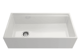 BOCCHI 1505-001-0120 Contempo Step-Rim Apron Front Fireclay 36 in. Single Bowl Kitchen Sink with Integrated Work Station & Accessories in White