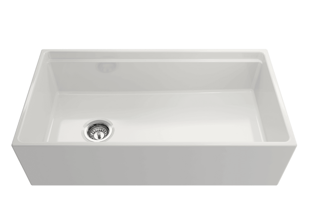 BOCCHI 1505-001-0120 Contempo Step-Rim Apron Front Fireclay 36 in. Single Bowl Kitchen Sink with Integrated Work Station & Accessories in White