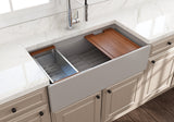 BOCCHI 1505-006-0120 Contempo Step-Rim Apron Front Fireclay 36 in. Single Bowl Kitchen Sink with Integrated Work Station & Accessories in Matte Gray