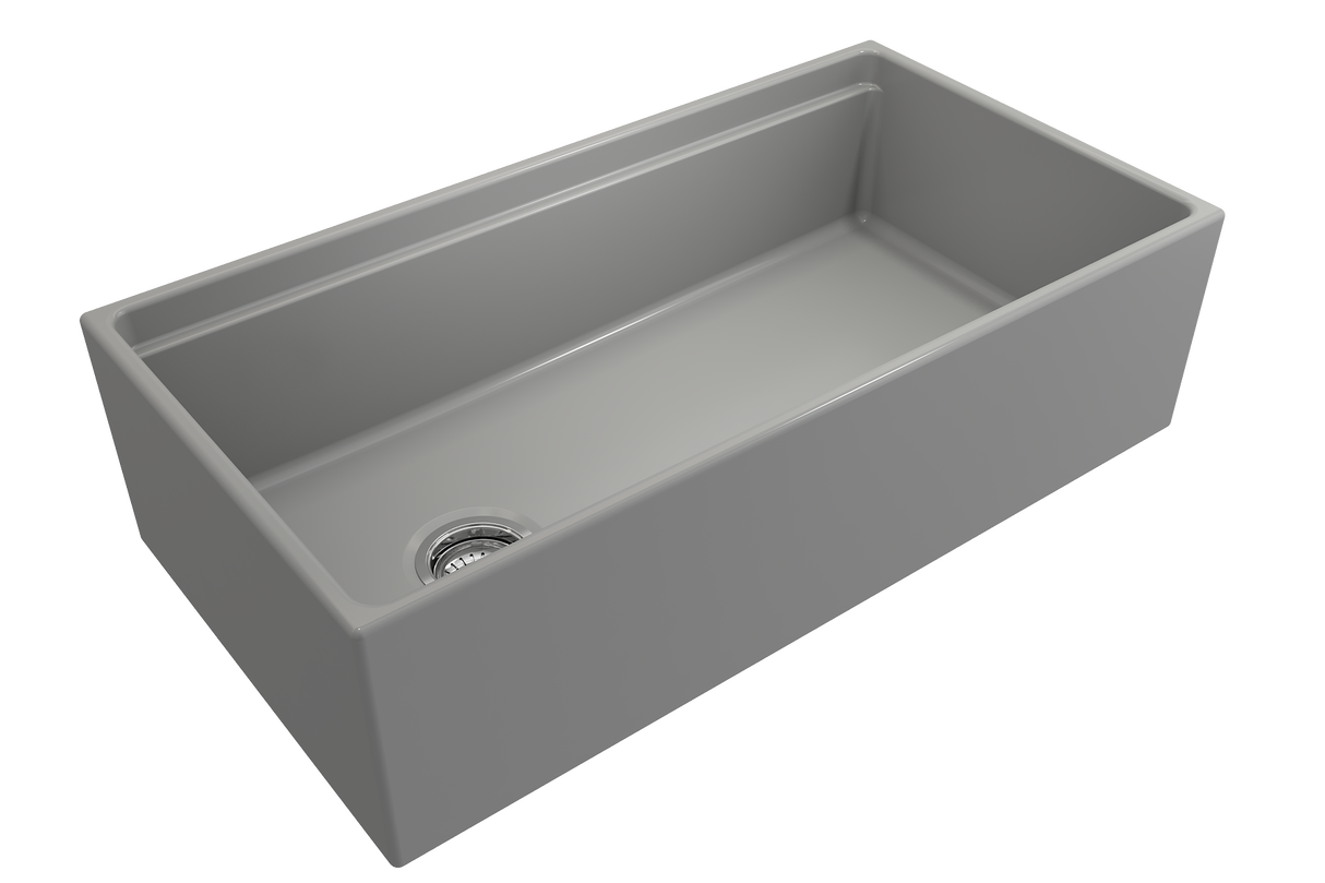 BOCCHI 1505-006-0120 Contempo Step-Rim Apron Front Fireclay 36 in. Single Bowl Kitchen Sink with Integrated Work Station & Accessories in Matte Gray