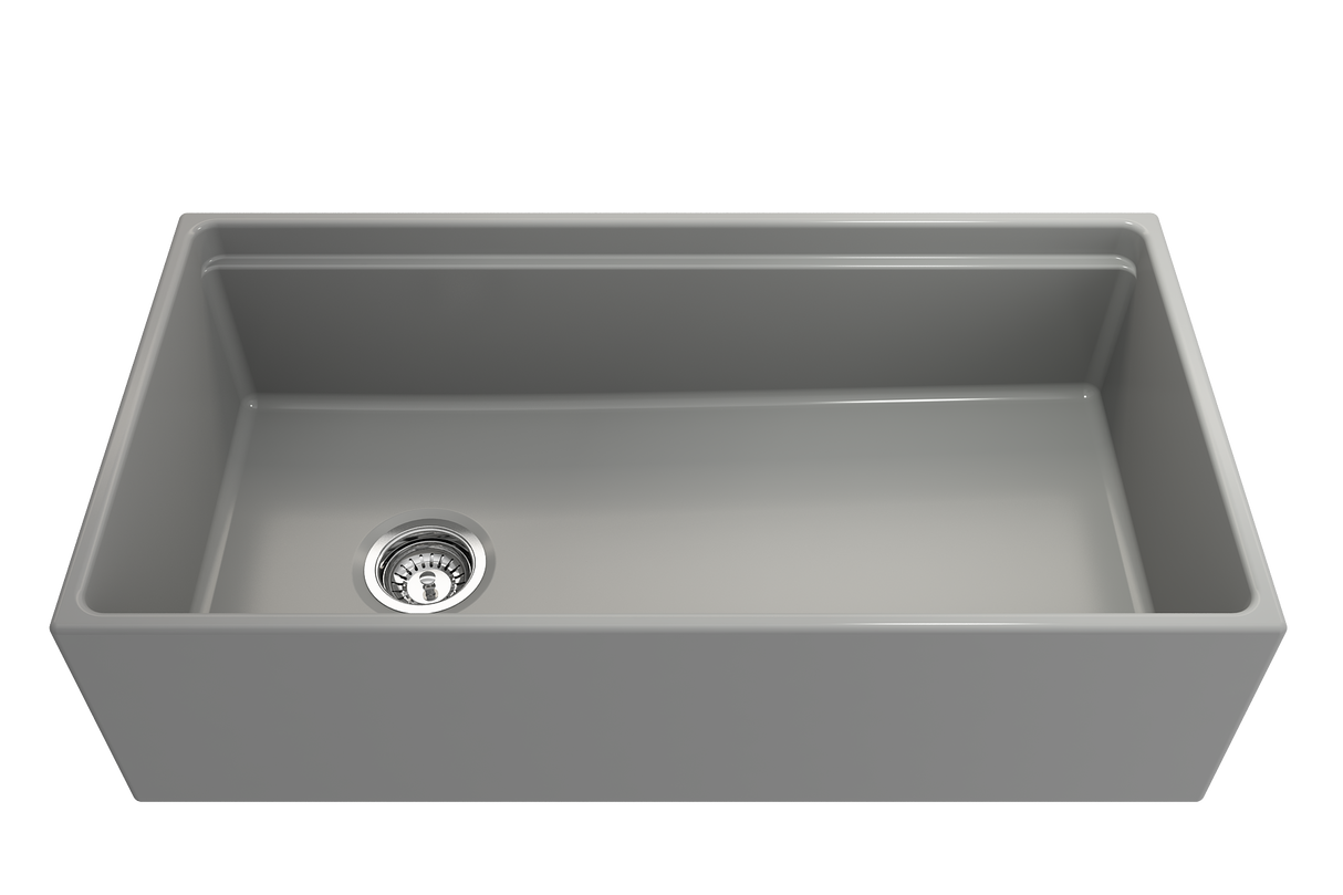 BOCCHI 1505-006-0120 Contempo Step-Rim Apron Front Fireclay 36 in. Single Bowl Kitchen Sink with Integrated Work Station & Accessories in Matte Gray