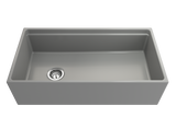 BOCCHI 1505-006-0120 Contempo Step-Rim Apron Front Fireclay 36 in. Single Bowl Kitchen Sink with Integrated Work Station & Accessories in Matte Gray