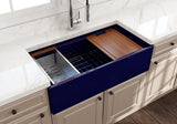 BOCCHI 1505-010-0120 Contempo Step-Rim Apron Front Fireclay 36 in. Single Bowl Kitchen Sink with Integrated Work Station & Accessories in Sapphire Blue