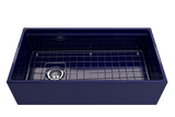 BOCCHI 1505-010-0120 Contempo Step-Rim Apron Front Fireclay 36 in. Single Bowl Kitchen Sink with Integrated Work Station & Accessories in Sapphire Blue