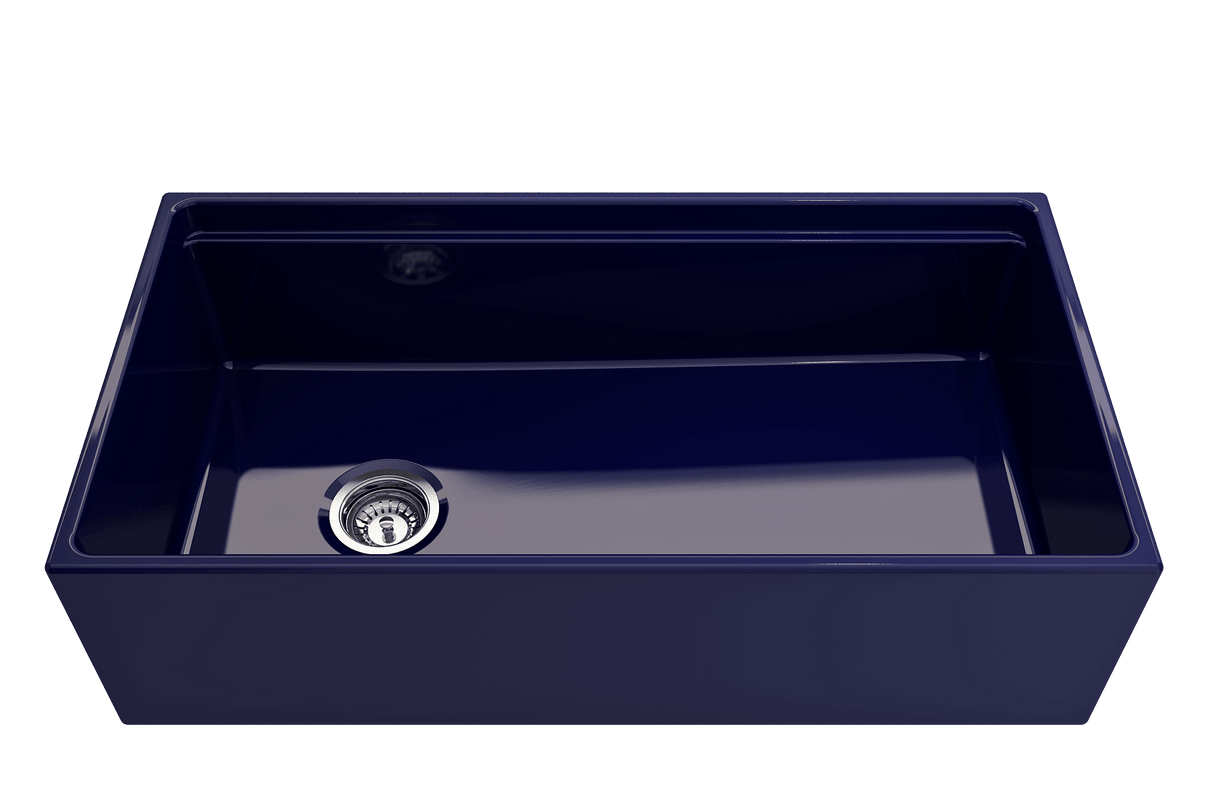 BOCCHI 1505-010-0120 Contempo Step-Rim Apron Front Fireclay 36 in. Single Bowl Kitchen Sink with Integrated Work Station & Accessories in Sapphire Blue