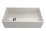 BOCCHI 1505-014-0120 Contempo Step-Rim Apron Front Fireclay 36 in. Single Bowl Kitchen Sink with Integrated Work Station & Accessories in Biscuit