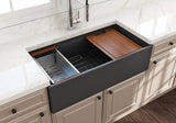 BOCCHI 1505-020-0120 Contempo Step-Rim Apron Front Fireclay 36 in. Single Bowl Kitchen Sink with Integrated Work Station & Accessories in Matte Dark Gray