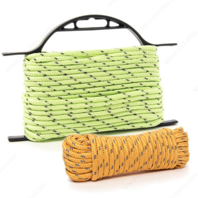 Richelieu 459121BGV1 Reflective Diamond Braid Polypropylene Rope, Reflective Yellow, Recreation, Holder, KingCord, 100 ft, 1/4 in