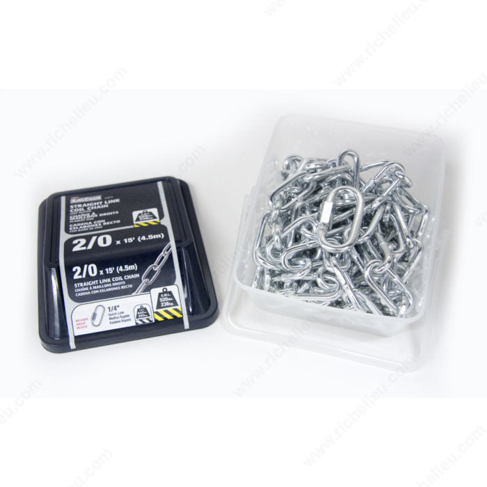 KingChain 519171 Straight Link Zinc Coil Chain with 1/4 in (6.35 mm) Quick Link