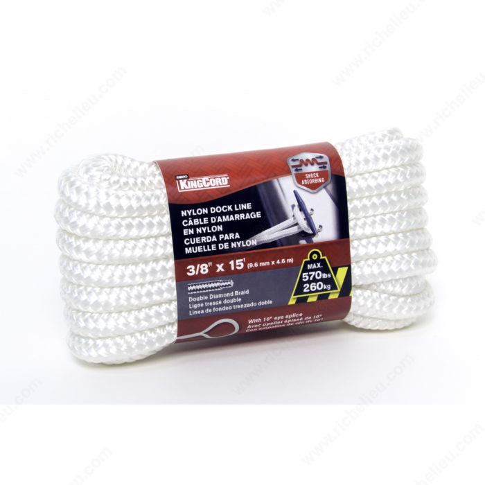 Richelieu 458891 Double Diamond Braid Nylon Marine Dock Line, Black, Box, Mibro Marine, 15 ft, 3/8 in, 570 lb