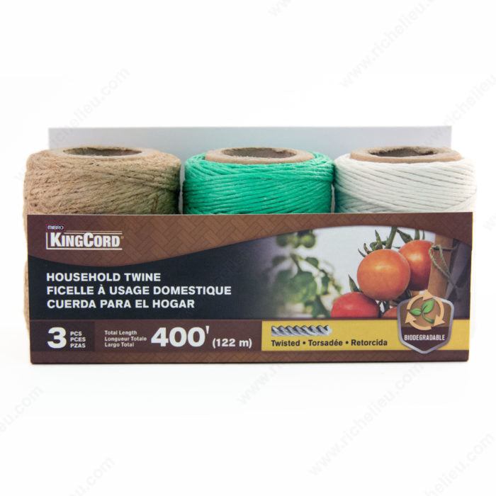 KingCord 411201BGQ2 Three-Pack Assortment of Jute, Cotton, and Polypropylene