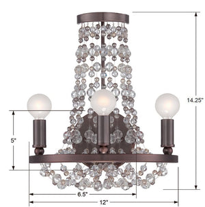 Channing 3 Light Hand Cut Crystal Chocolate Bronze Sconce 1542-CB-MWP