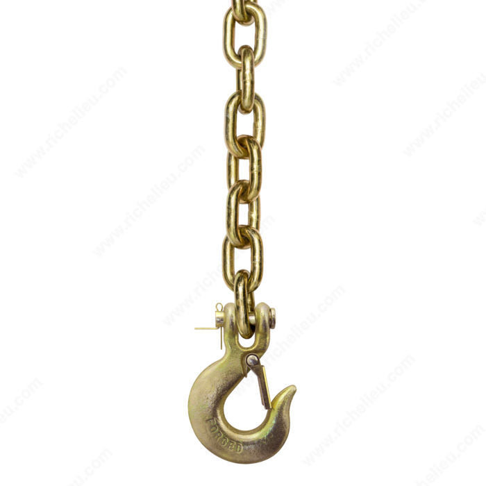 KingChain 229500 Grade 70 Gold Chromate Clevis Slip Hook with Safety Latch, 1/4 in, UPC Code / Bulk Pack, 2.75 in, 3.95 in, 2 750 lb, 0.5 in