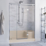 Aquatique 60 X 32 Single Threshold Shower Base With Left Hand Drain and Integral Right Hand Seat in Biscuit