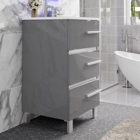 Deluxe 24 in. Gray Single Sink Bath Vanity with Porcelain Top and Integrated Sink