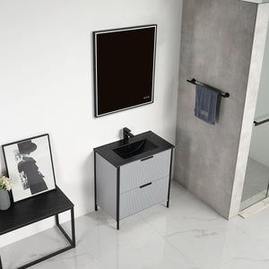 Zurich 30" Vanity – Glossy White & Metal Grey with Soft-Close Drawers & Ample Storage