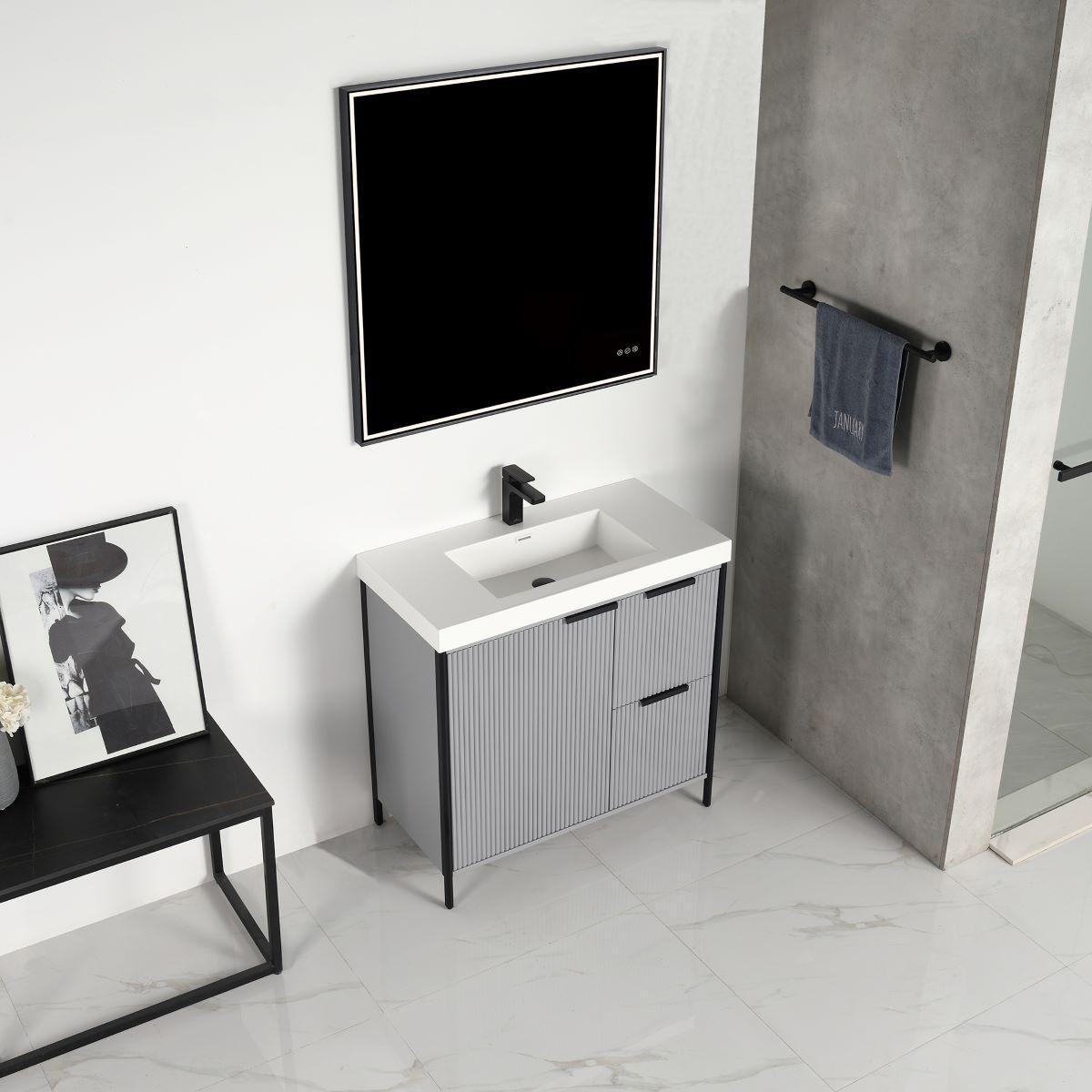 Blossom Zurich 36" Vanity – Glossy White & Metal Grey with Soft-Close Drawers & Ample Storage