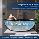 New England Home Goods 67" White Modern Freestanding Solid Surface Deep Soaking Bathtub for Two