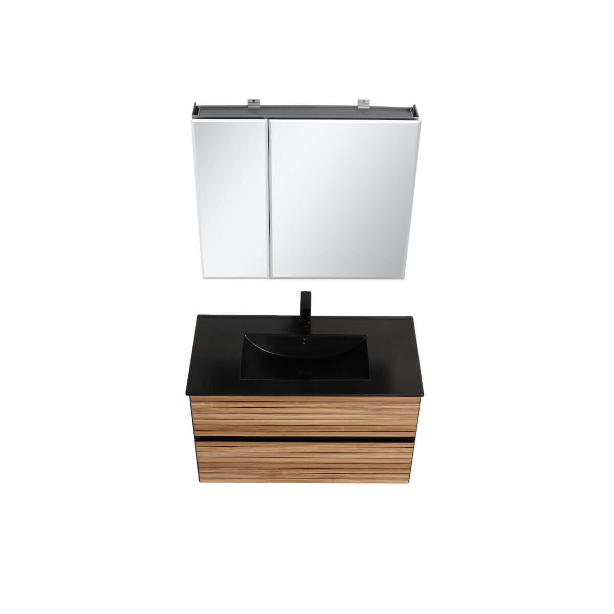 Blossom Annecy 36″ Wall-Hung Vanity - Modern Minimalist Design with Soft-Closing Drawers in Dark Walnut and Maple