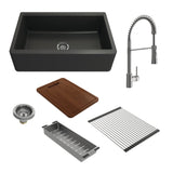 BOCCHI 1600-504-2020SS Kit: 1600 Arona Apron-Front 33 in. Single Bowl Granite Composite Kitchen Sink with Integrated Workstation and Accessories w/ Livenza 2.0 Faucet