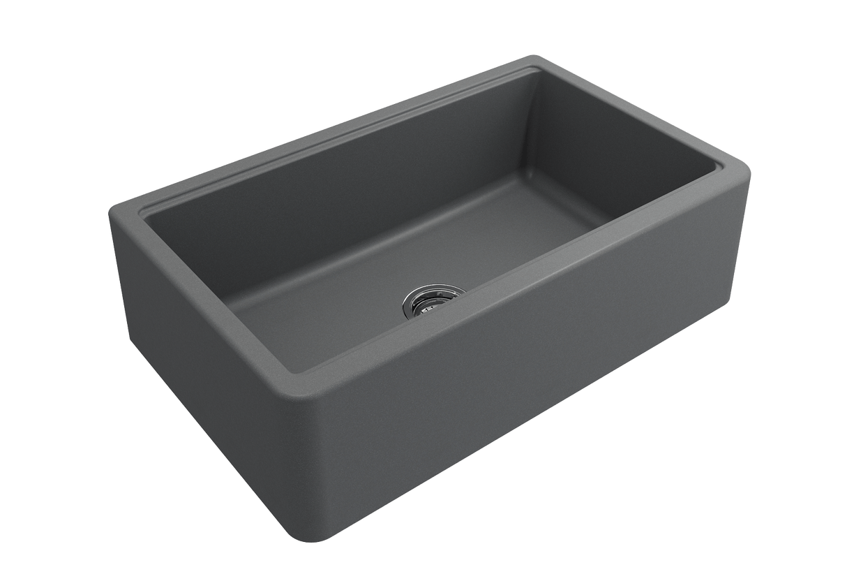 BOCCHI 1600-506-0120 Arona Apron-Front 33 in. Single Bowl Granite Composite Kitchen Sink with Integrated Workstation and Accessories in Concrete Gray