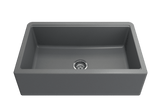 BOCCHI 1600-506-0120 Arona Apron-Front 33 in. Single Bowl Granite Composite Kitchen Sink with Integrated Workstation and Accessories in Concrete Gray