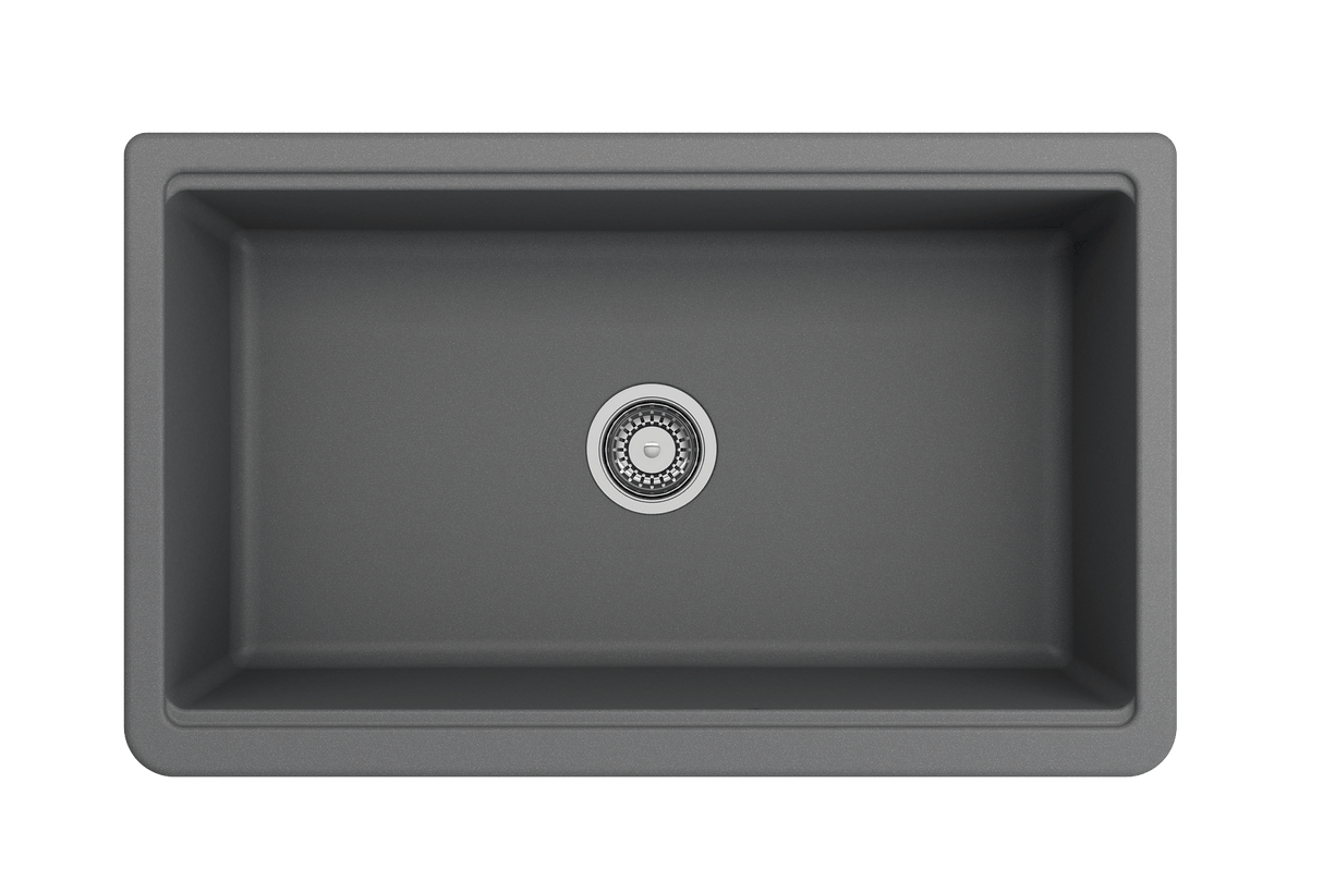 BOCCHI 1600-506-0120 Arona Apron-Front 33 in. Single Bowl Granite Composite Kitchen Sink with Integrated Workstation and Accessories in Concrete Gray