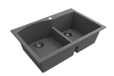 BOCCHI 1602-506-0126 Campino Duo Dual Mount Granite Composite 33 in. 60/40 Double Bowl Kitchen Sink with Strainers in Concrete Gray