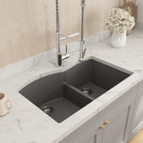 BOCCHI 1602-506-0126 Campino Duo Dual Mount Granite Composite 33 in. 60/40 Double Bowl Kitchen Sink with Strainers in Concrete Gray