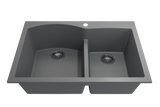 BOCCHI 1602-506-0126 Campino Duo Dual Mount Granite Composite 33 in. 60/40 Double Bowl Kitchen Sink with Strainers in Concrete Gray