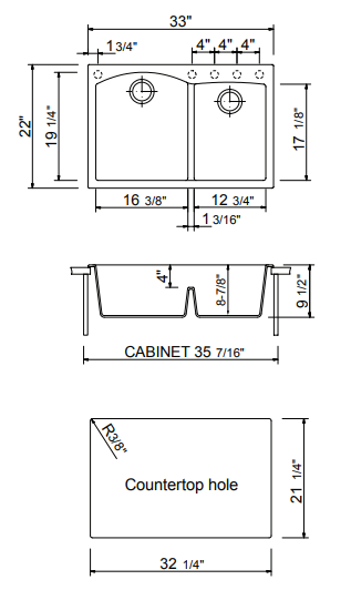 BOCCHI 1602-506-0126 Campino Duo Dual Mount Granite Composite 33 in. 60/40 Double Bowl Kitchen Sink with Strainers in Concrete Gray