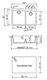 BOCCHI 1602-506-0126 Campino Duo Dual Mount Granite Composite 33 in. 60/40 Double Bowl Kitchen Sink with Strainers in Concrete Gray