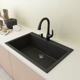 BOCCHI 1604-504-0126 Campino Uno Dual Mount Granite Composite 33 in. Single Bowl Kitchen Sink with Strainer in Matte Black