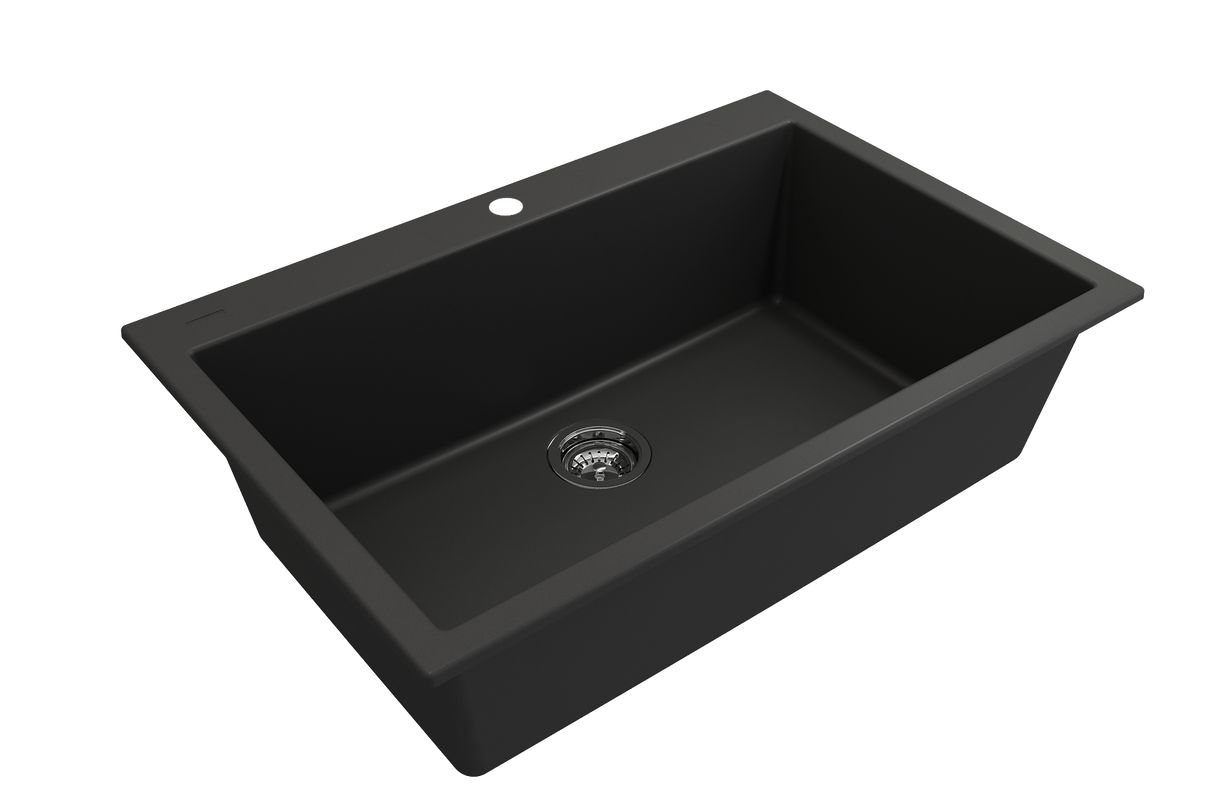 BOCCHI 1604-504-0126 Campino Uno Dual Mount Granite Composite 33 in. Single Bowl Kitchen Sink with Strainer in Matte Black