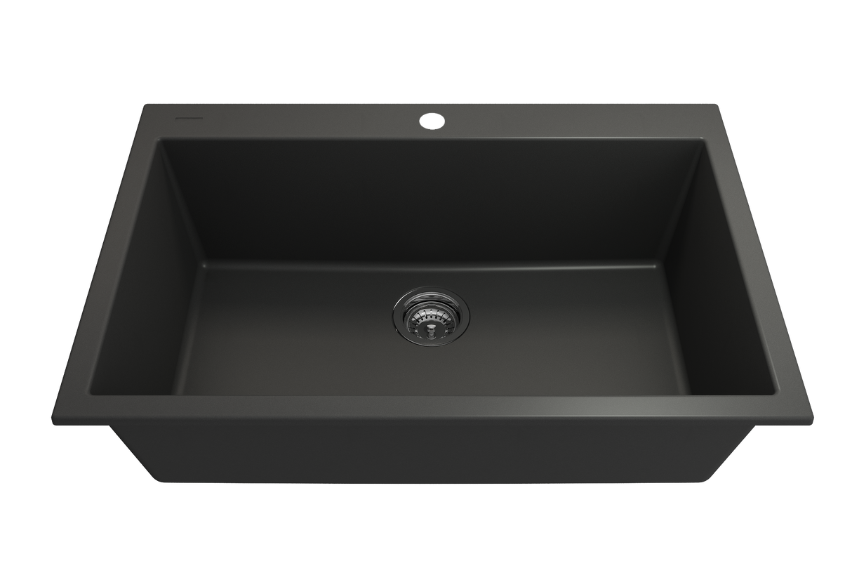 BOCCHI 1604-504-0126 Campino Uno Dual Mount Granite Composite 33 in. Single Bowl Kitchen Sink with Strainer in Matte Black