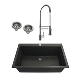 BOCCHI 1604-504-2019CH Kit: 1604 Campino Uno Dual Mount Granite Composite 33 in. Single Bowl Kitchen Sink & Strainer w/ Maggiore 2.0 Faucet