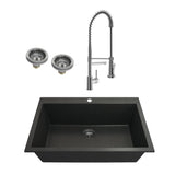 BOCCHI 1604-505-2019CH Kit: 1604 Campino Uno Dual Mount Granite Composite 33 in. Single Bowl Kitchen Sink & Strainer w/ Maggiore 2.0 Faucet