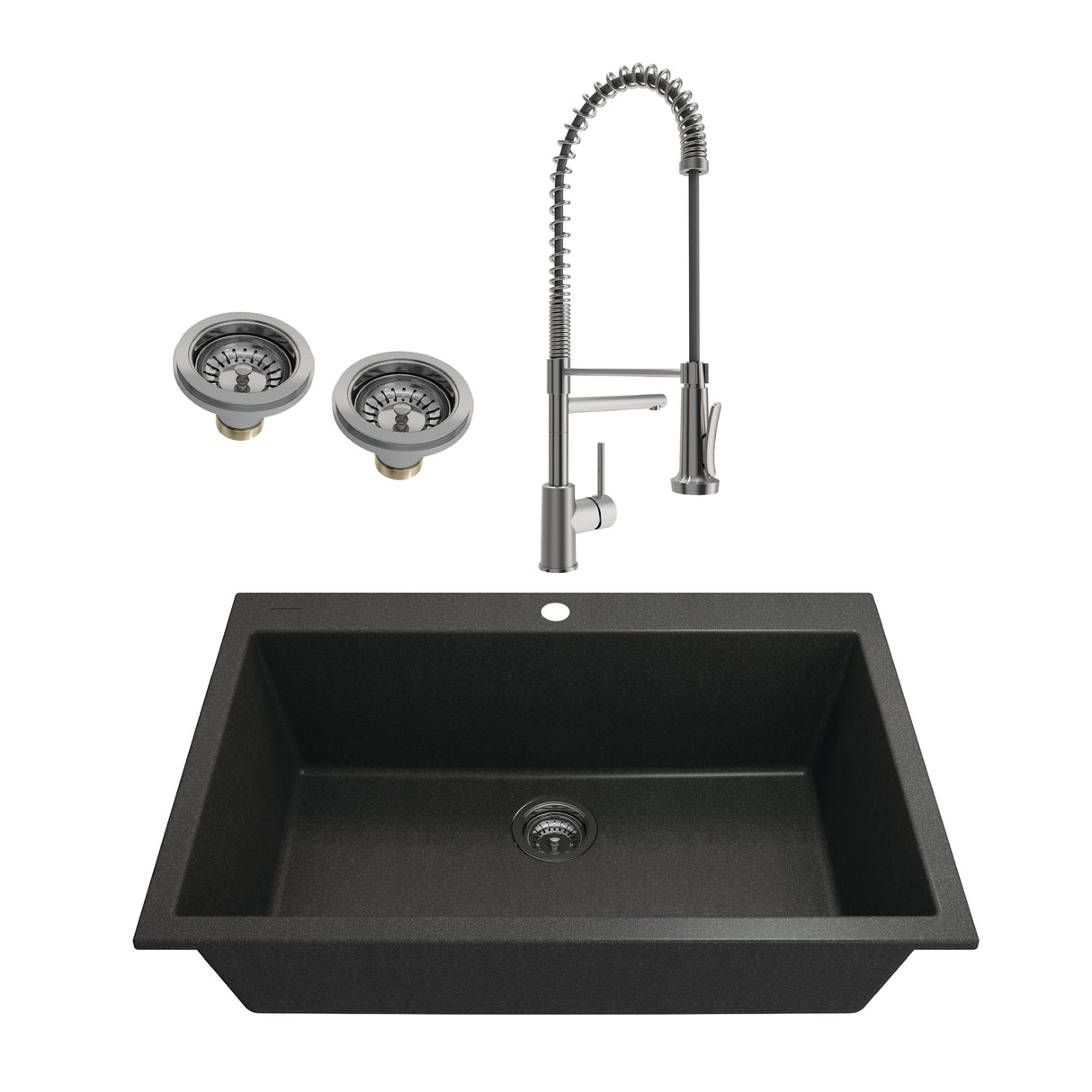 BOCCHI 1604-505-2019SS Kit: 1604 Campino Uno Dual Mount Granite Composite 33 in. Single Bowl Kitchen Sink & Strainer w/ Maggiore 2.0 Faucet