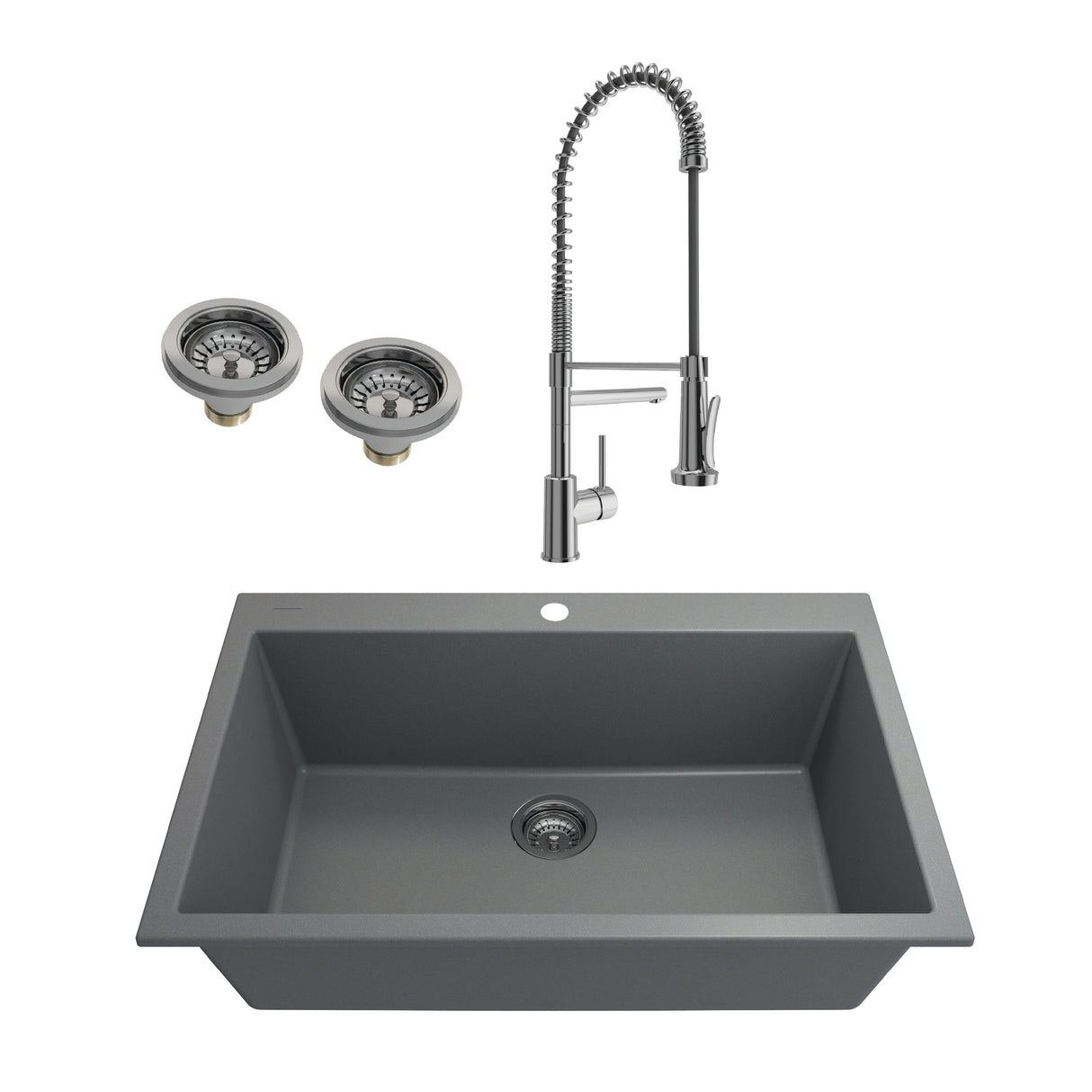 BOCCHI 1604-506-2019CH Kit: 1604 Campino Uno Dual Mount Granite Composite 33 in. Single Bowl Kitchen Sink & Strainer w/ Maggiore 2.0 Faucet