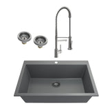 BOCCHI 1604-506-2019SS Kit: 1604 Campino Uno Dual Mount Granite Composite 33 in. Single Bowl Kitchen Sink & Strainer w/ Maggiore 2.0 Faucet