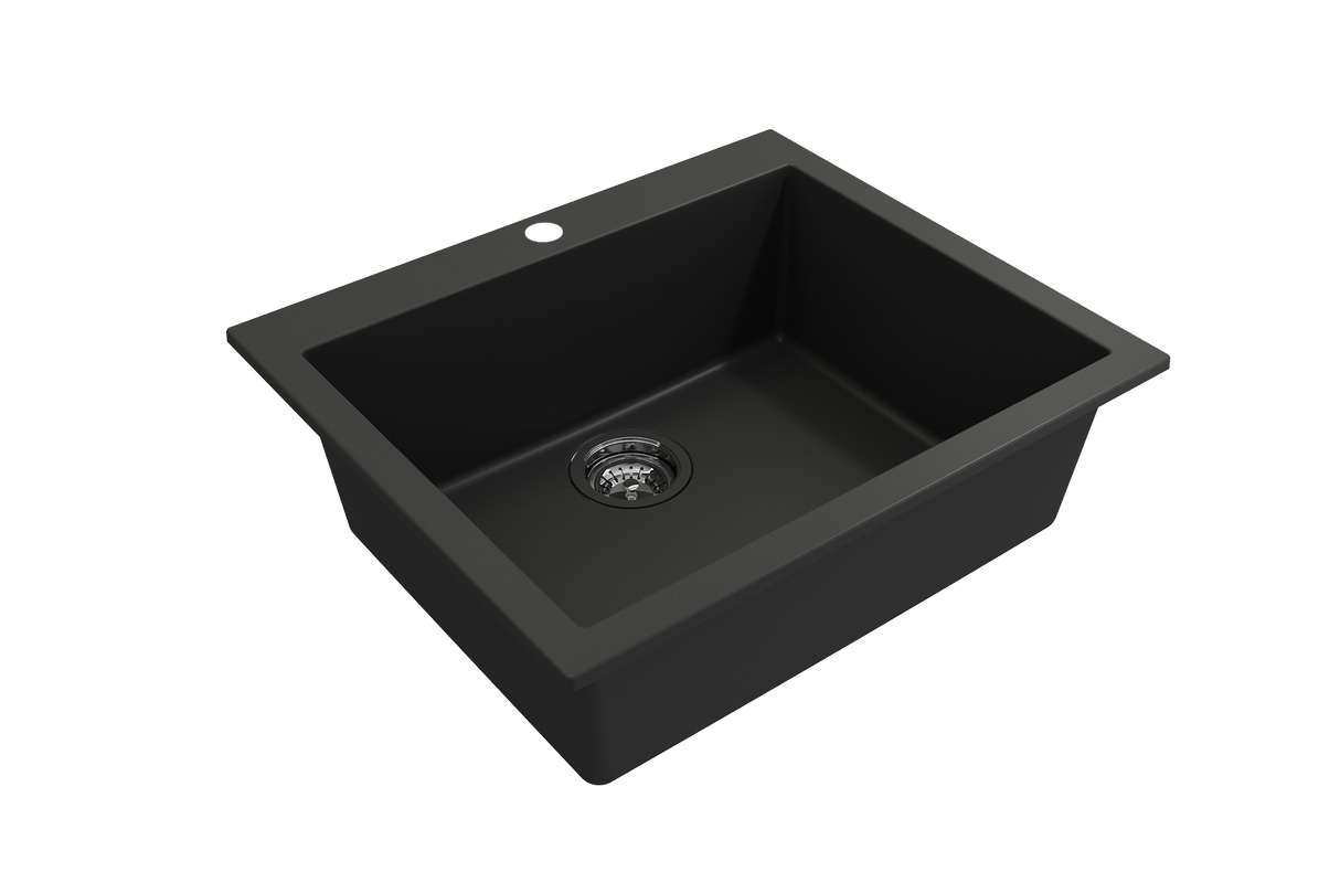 BOCCHI 1606-504-0126 Campino Uno Dual Mount Granite Composite 24 in. Single Bowl Kitchen Sink with Strainer in Matte Black