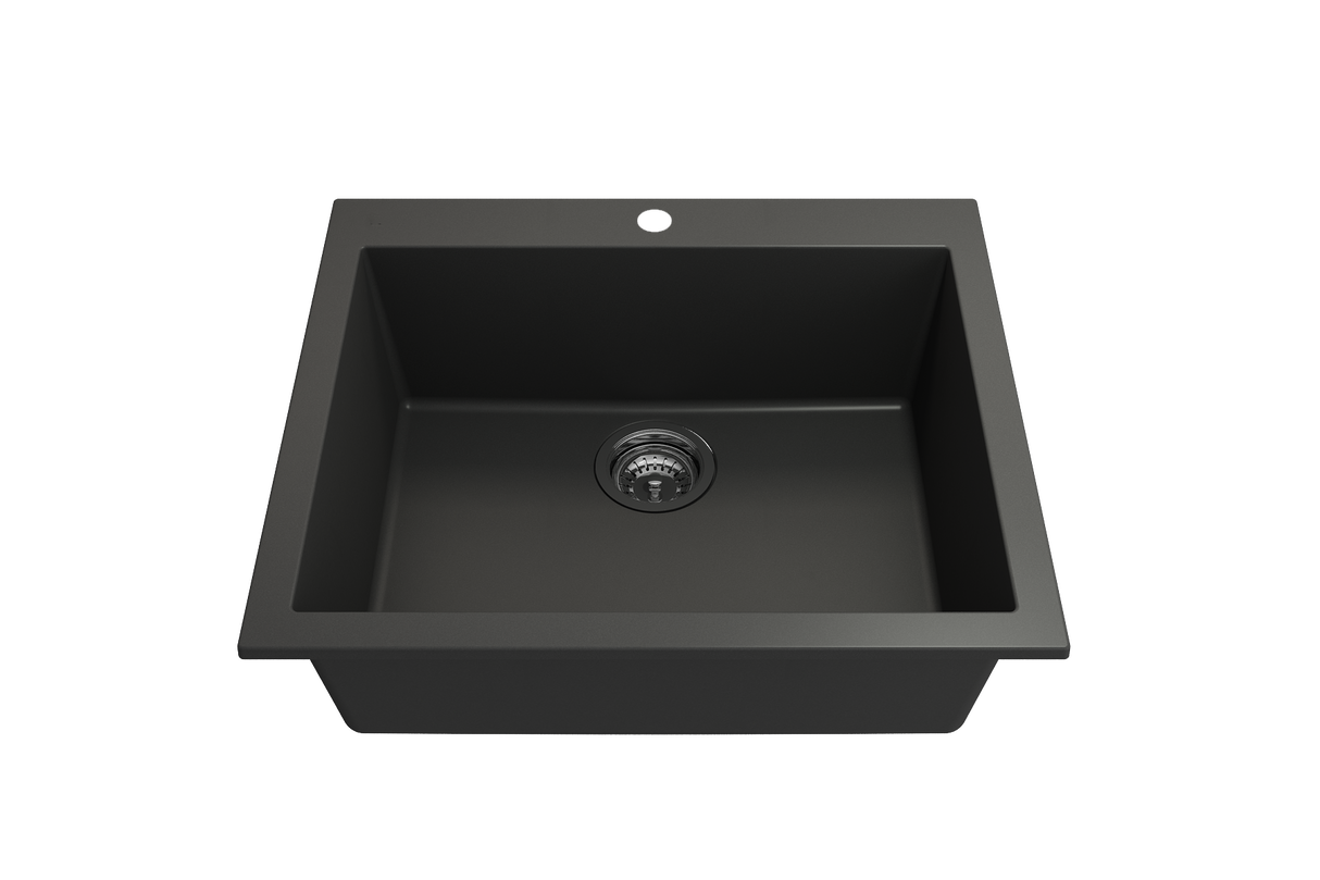 BOCCHI 1606-504-0126 Campino Uno Dual Mount Granite Composite 24 in. Single Bowl Kitchen Sink with Strainer in Matte Black