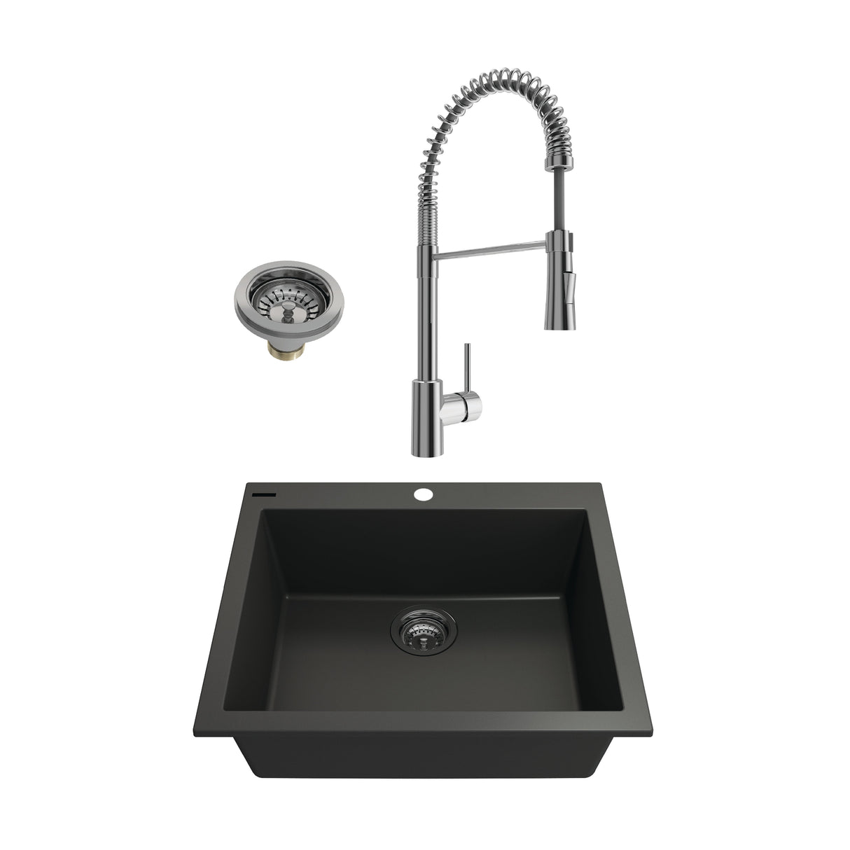 BOCCHI 1606-504-2020CH Kit: 1606 Campino Uno Dual Mount Granite Composite 24 in. Single Bowl Kitchen Sink & Strainer w/ Livenza 2.0 Faucet