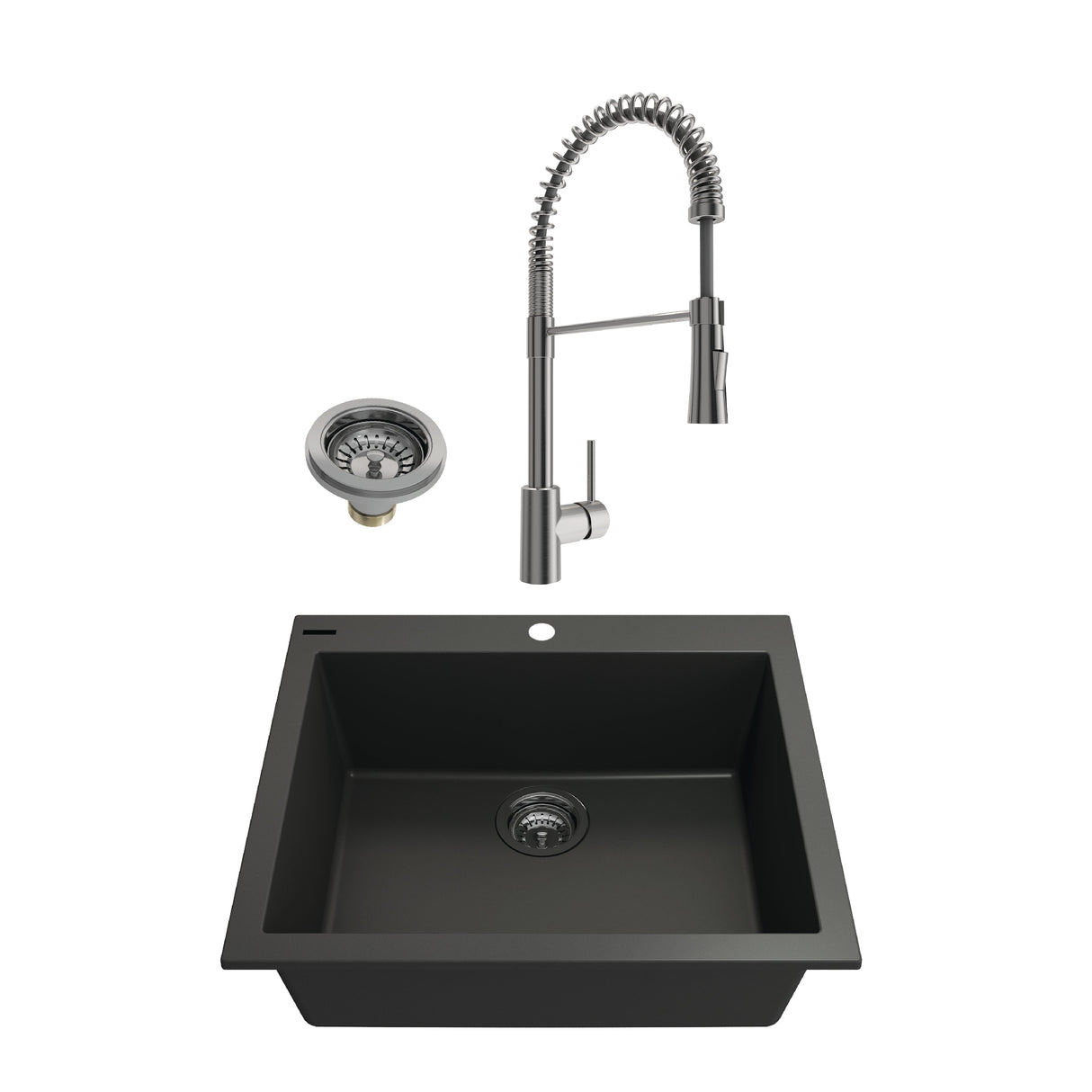 BOCCHI 1606-504-2020SS Kit: 1606 Campino Uno Dual Mount Granite Composite 24 in. Single Bowl Kitchen Sink & Strainer w/ Livenza 2.0 Faucet