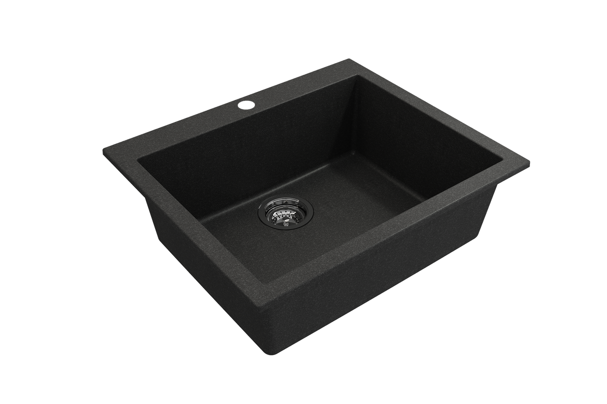 BOCCHI 1606-505-0126 Campino Uno Dual Mount Granite Composite 24 in. Single Bowl Kitchen Sink with Strainer in Metallic Black