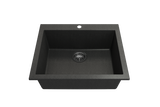 BOCCHI 1606-505-0126 Campino Uno Dual Mount Granite Composite 24 in. Single Bowl Kitchen Sink with Strainer in Metallic Black