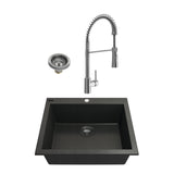 BOCCHI 1606-505-2020CH Kit: 1606 Campino Uno Dual Mount Granite Composite 24 in. Single Bowl Kitchen Sink & Strainer w/ Livenza 2.0 Faucet