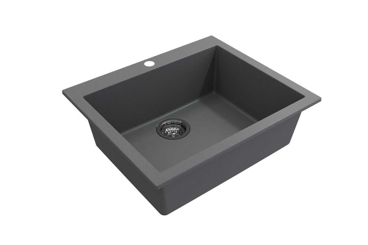 BOCCHI 1606-506-0126 Campino Uno Dual Mount Granite Composite 24 in. Single Bowl Kitchen Sink with Strainer in Concrete Gray