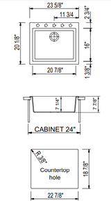 BOCCHI 1606-505-0126 Campino Uno Dual Mount Granite Composite 24 in. Single Bowl Kitchen Sink with Strainer in Metallic Black